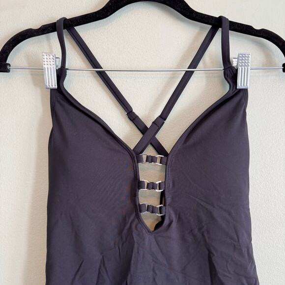 Bleu Rod Beattie Tankini Top Womens 6 Black Lattice Front Strappy Padded Cups - Picture 4 of 9